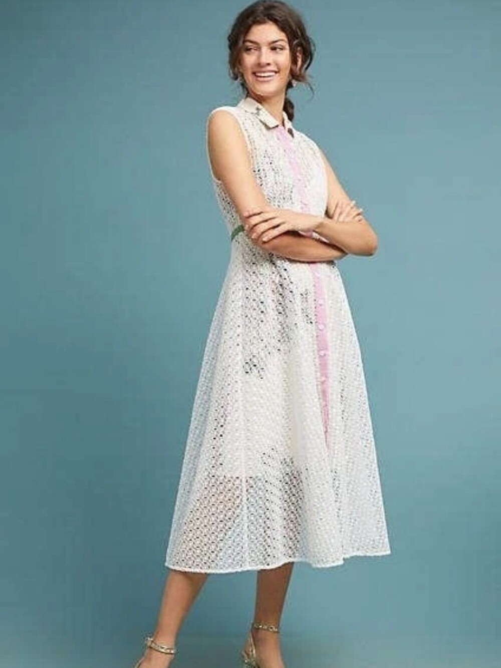 Anthropologie × Tracy Reese Cherry Blossom Floral Eyelet Midi Shirt Dress 8